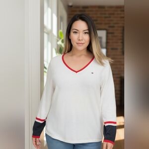 Tommy Hilfiger White Sweater with Red Trim